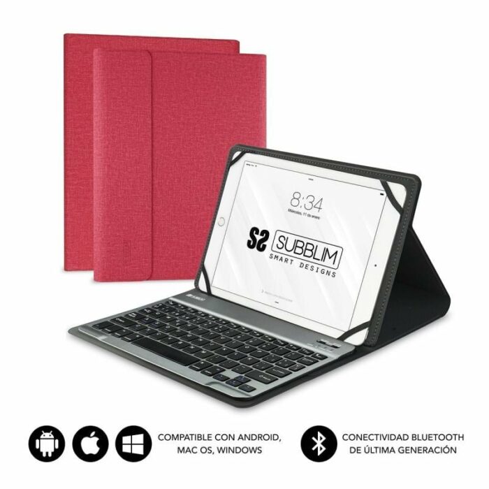 Funda con Teclado Subblim Keytab Pro Bluetooth para Tablets de 10.1"-10.8"/ Roja