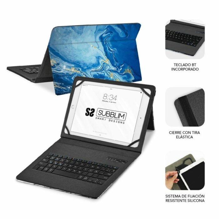 Funda con Teclado Subblim Keytab Pro Bluetooth para Tablets de 9"-11"/ Marmol Azul - Imagen 2