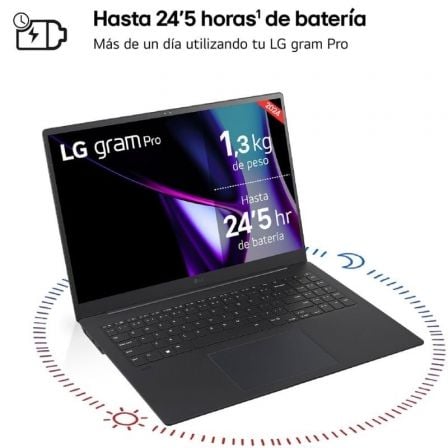 Portátil LG Gram Pro 16ZD90SP-A.AX78B Intel Core Ultra 7-155H/ 32GB/ 1TB SSD/ GeForce RTX 3050/ 16"/ Sin Sistema Operativo - Imagen 2
