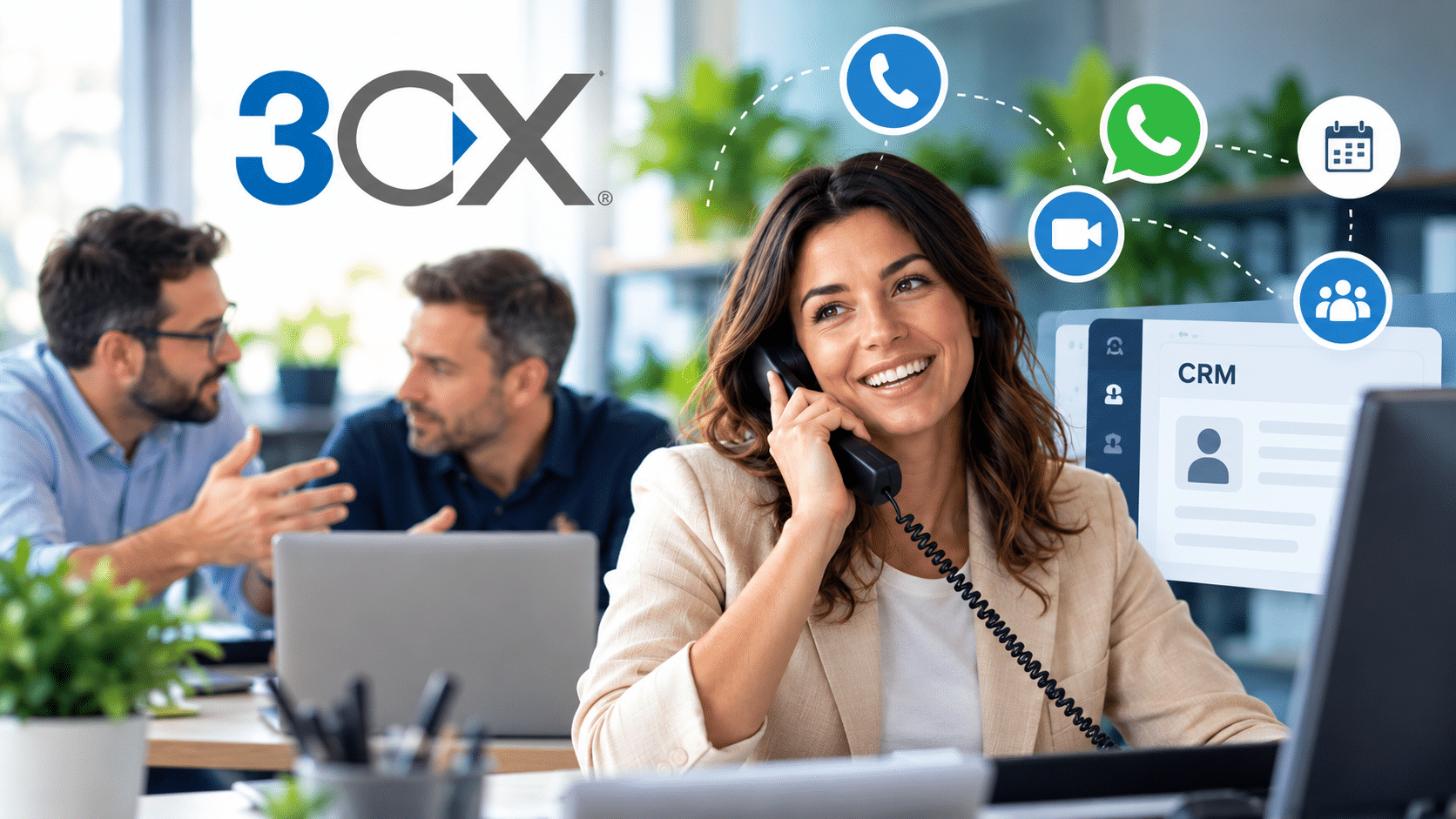 Imagen de cabecera sobre comunicaciones empresariales 3CX, llamadas, CRM y colaboración